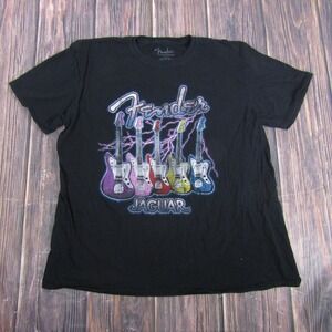 Fender Shirt Mens XL Black Jaguar Electric Guitar Graphic Tee Rock Music